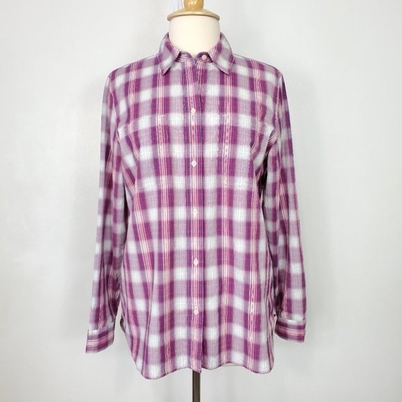 Madewell Plaid 100% Cotton Preppy Long Sleeve Button Up Top Shirt Size L - Picture 1 of 13